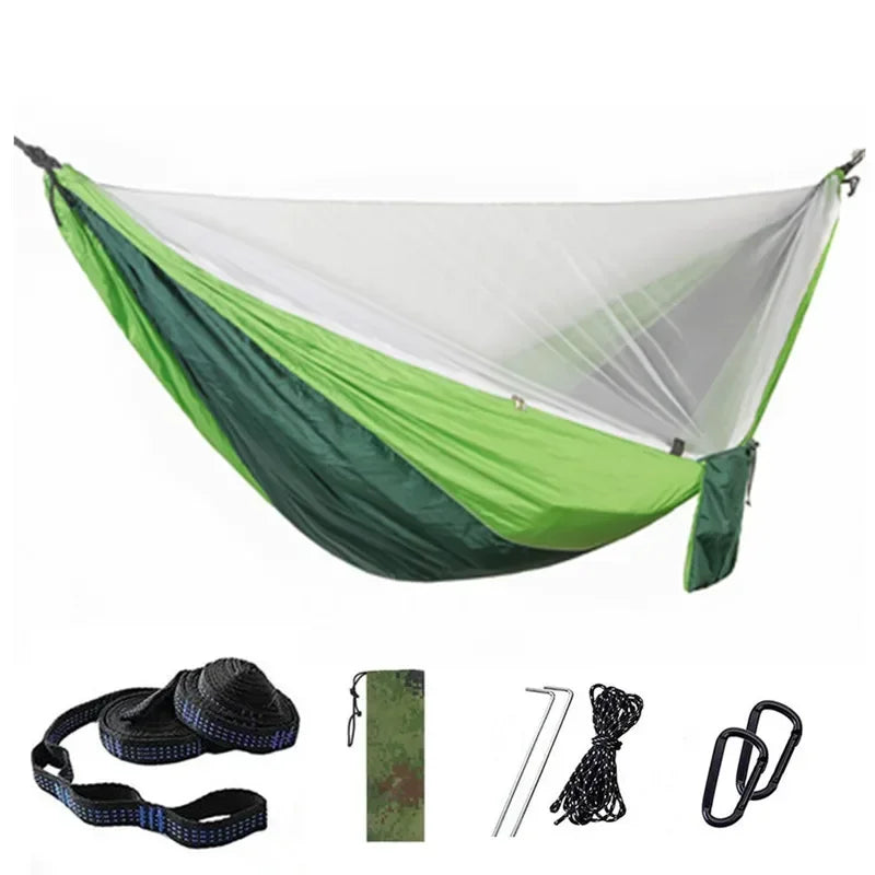 Camping Hammock with Mosquito Net Portable Parachute 6 Ring Strap Double Travel Hammock,outdoor Backpacking Hammock Swing Chair