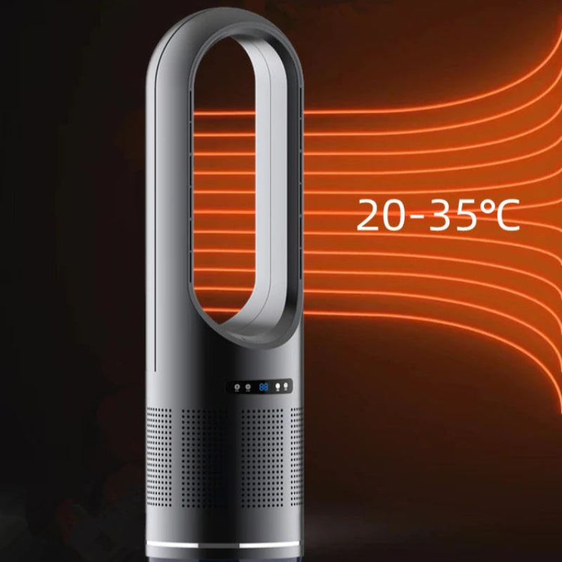 Modern air purifier with temperature display on a dark background