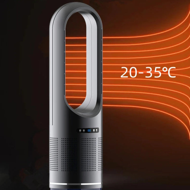 Portable air conditioner with temperature display on a dark background