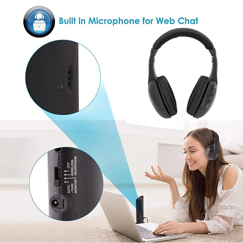 Wireless Hi-Fi Headphone FM Radio Chatting Monitor Wired Noise Cancelling Headset