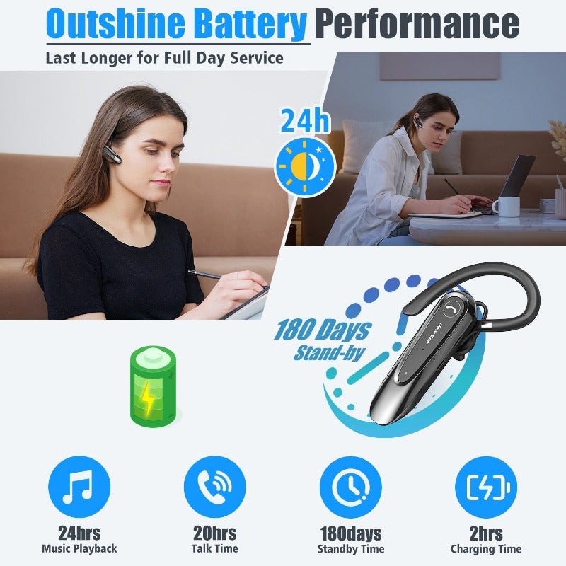 Bluetooth 5.0 Headset Wireless Earphone Headphones with Dual Mic Earbuds Earpiece CVC8.0 Noise Reduction for Driving