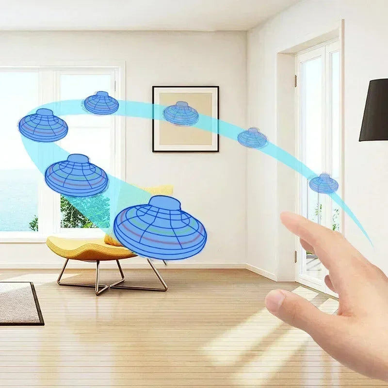 Hand pointing to a room with blue lines indicating a network or signal path.