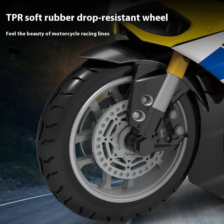 Motorcycle wheel with TPR soft rubber drop-resistant tire on a dark background