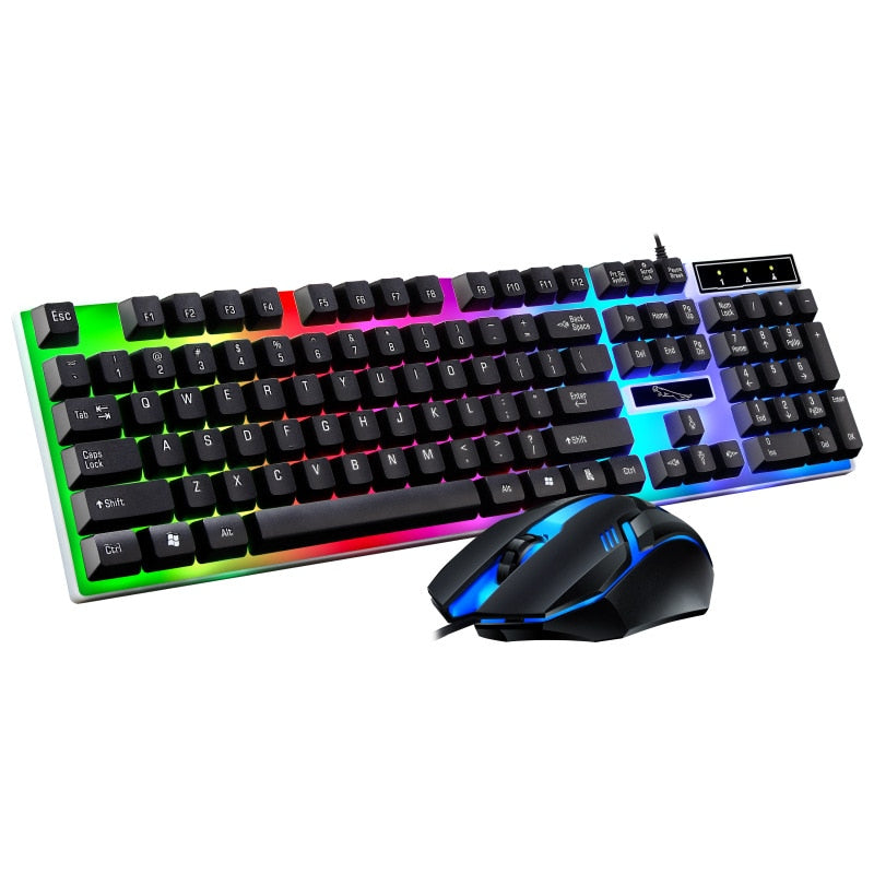 USB Wired Keyboard Mouse Set LED Rainbow Color Backlight Gaming Computer Mouse Keyboard
