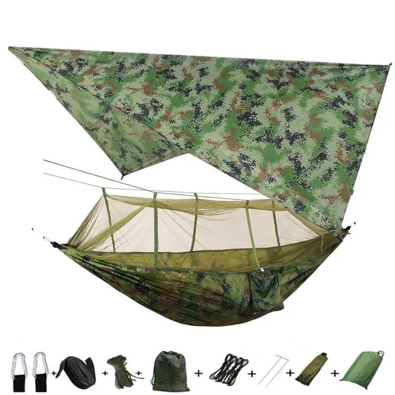 #lightweighthammock #portablecampinggear #rainflytarp #waterproofhammock #mosquitonetprotection #210tnylonhammock #campingessentials #hammockcanopy #outdooradventuregear