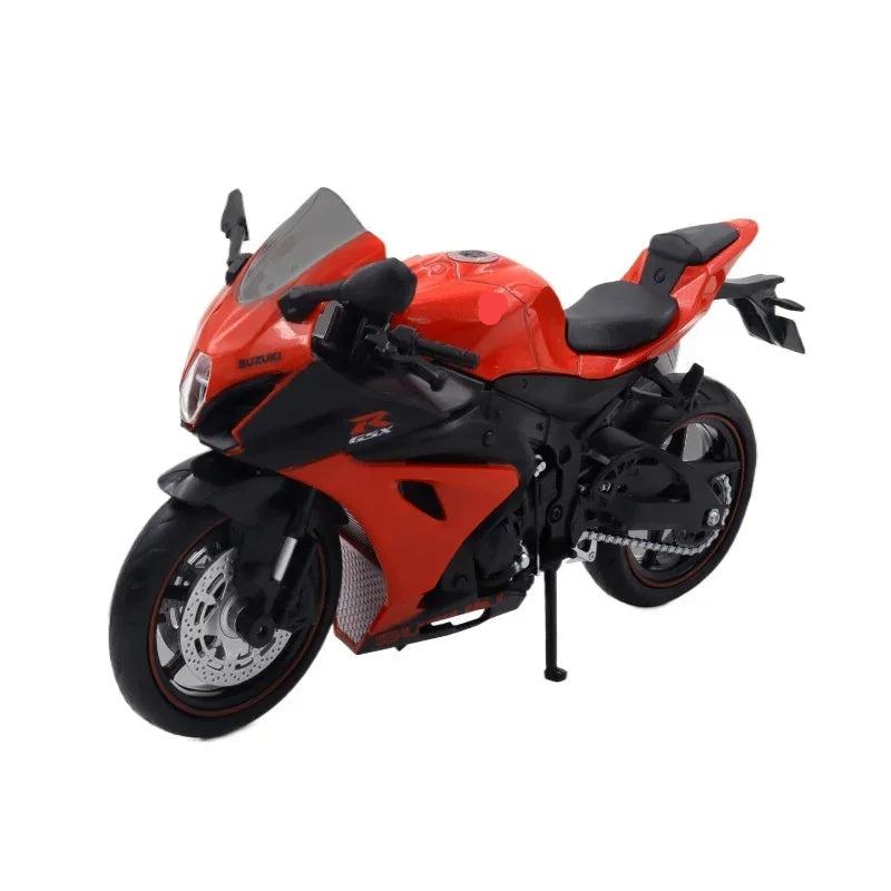 Red and black motorcycle on a white background