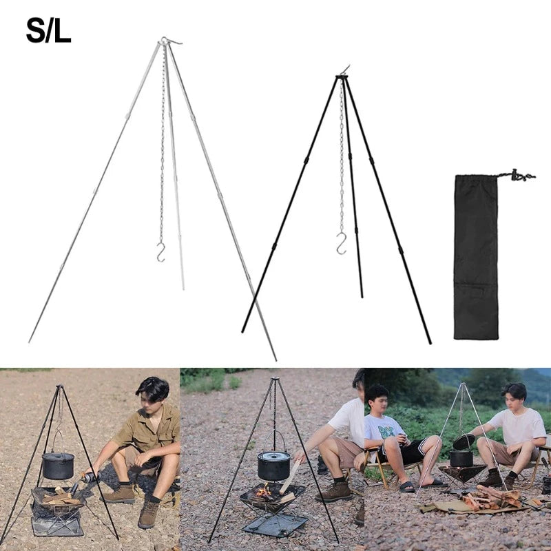 Camping Bonfire Tripod Portable Triangle Support Aluminum Alloy 530g/300g For Hanging Pot Picnic Cooking Camping Accsesorios