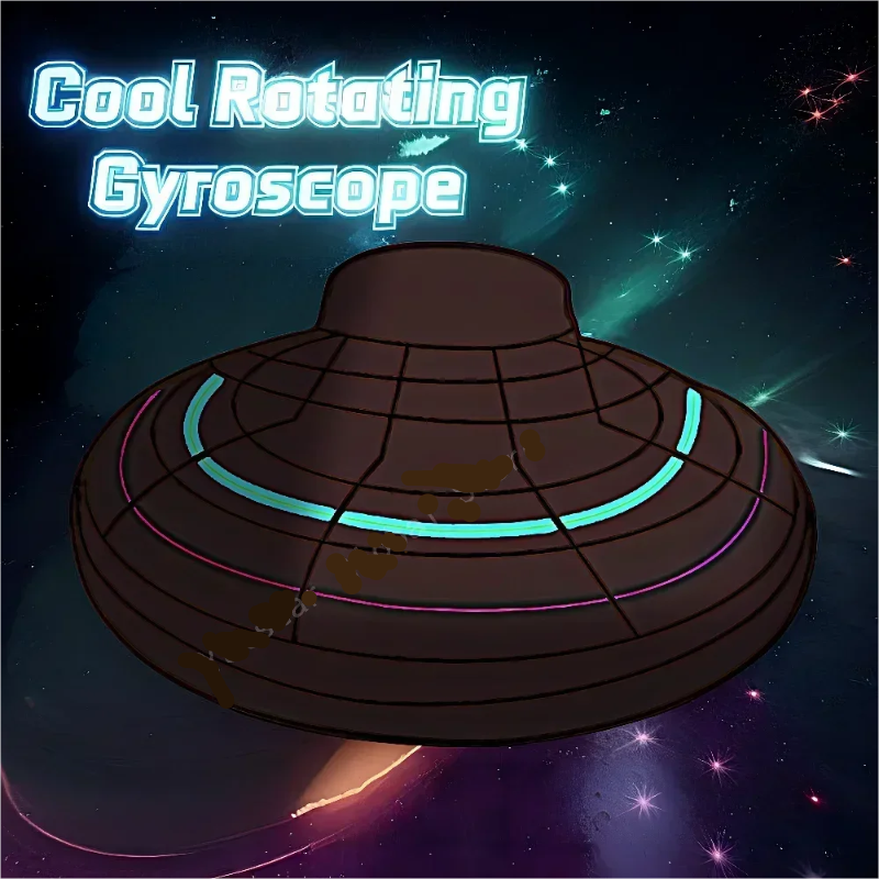 A collage of images showing a flying spinner toy in various settings, including being played with by children, displayed at a party, and used outdoors. The toy is primarily black with blue and red lights.