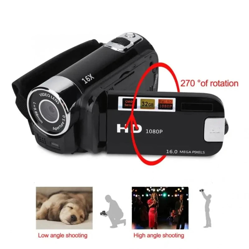 16MP Digital Camcorder Full HD DV Camcorder Digital Video Camera Degree Rotation Screen 16X Night Shoot Zoom