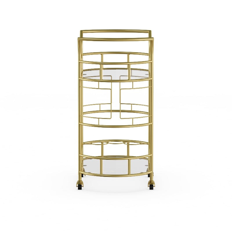 Bar Cart, Gold Metal And Glass Serving Cart,With Wheels And Handle ,For Kitchen, Club, Living Room, Bar