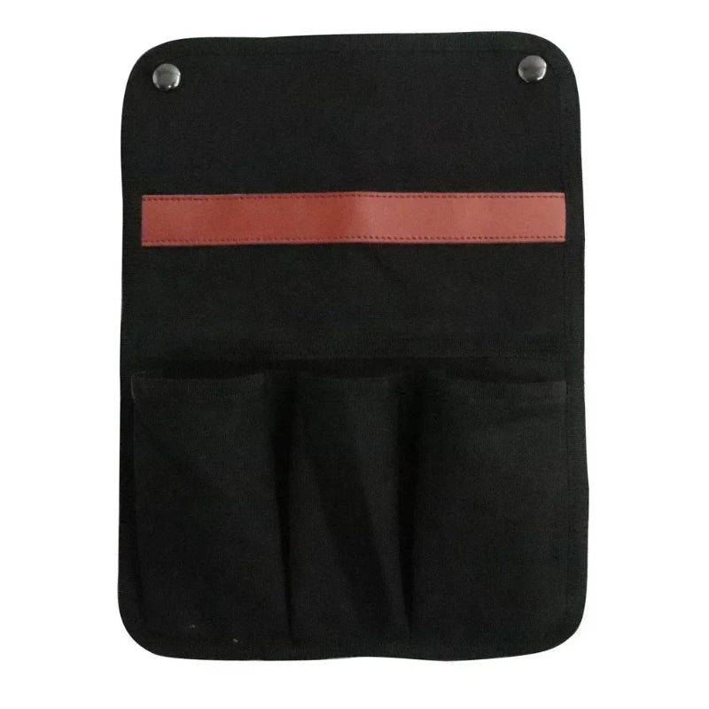 Black pouch with a red stripe and two pockets on a white background