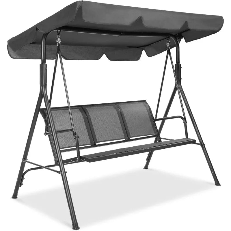 Outdoor Adjustable Canopy Swing Glider, Patio Loveseat Bench for Deck, Porch w/Armrests, Textilene Fabric