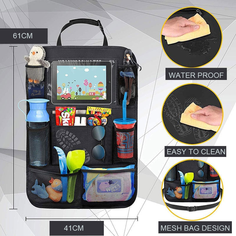 Car Seat Back Organizer Multi-Pocket Hanging Storage Bag Tablet Cup Holder Stowing Tidying Anti-Kick Mats For Kid