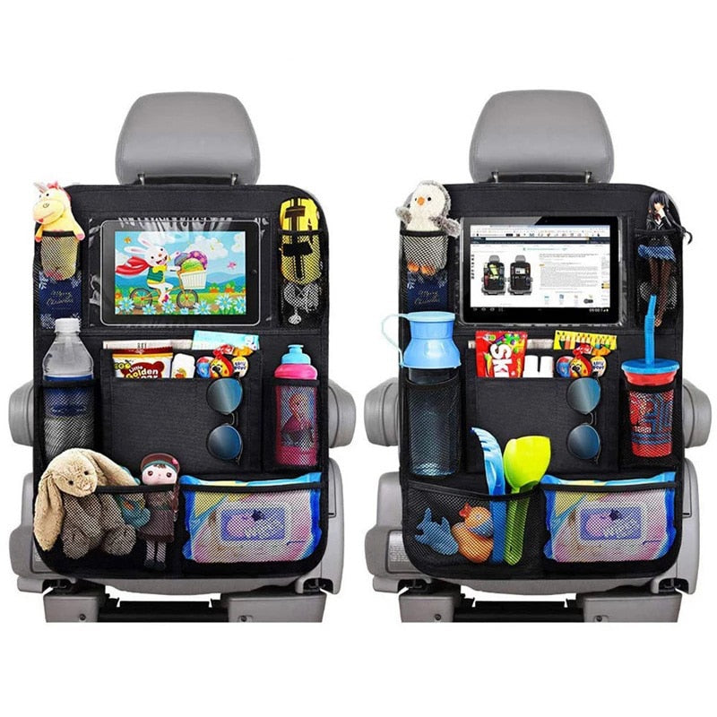 Car Seat Back Organizer Multi-Pocket Hanging Storage Bag Tablet Cup Holder Stowing Tidying Anti-Kick Mats For Kid