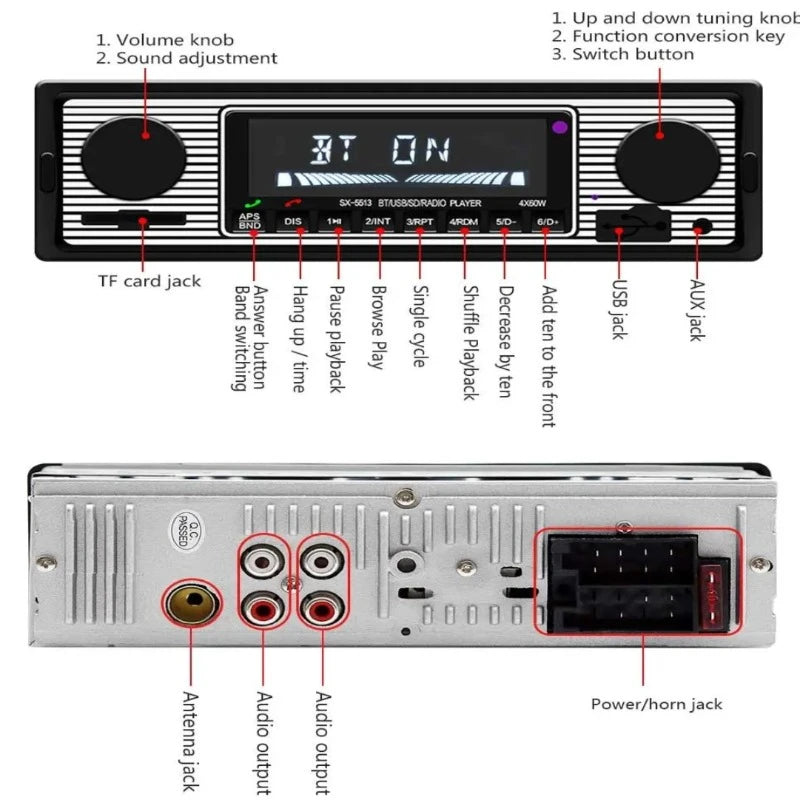 Wireless Bluetooth Car Radio 1 din Vintage MP3 Player AUX USB FM TF U Disk Retro Stereo Receiver Audio Player Car Accessaries