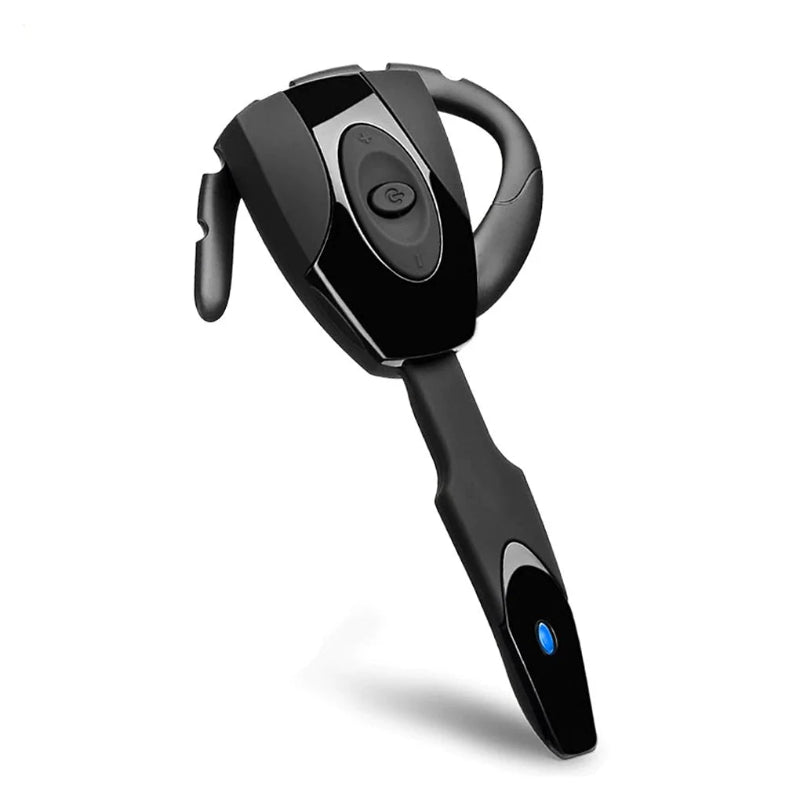 Black Bluetooth headset on a white background