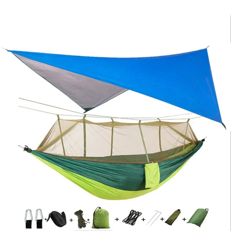 #lightweighthammock #portablecampinggear #rainflytarp #waterproofhammock #mosquitonetprotection #210tnylonhammock #campingessentials #hammockcanopy #outdooradventuregear