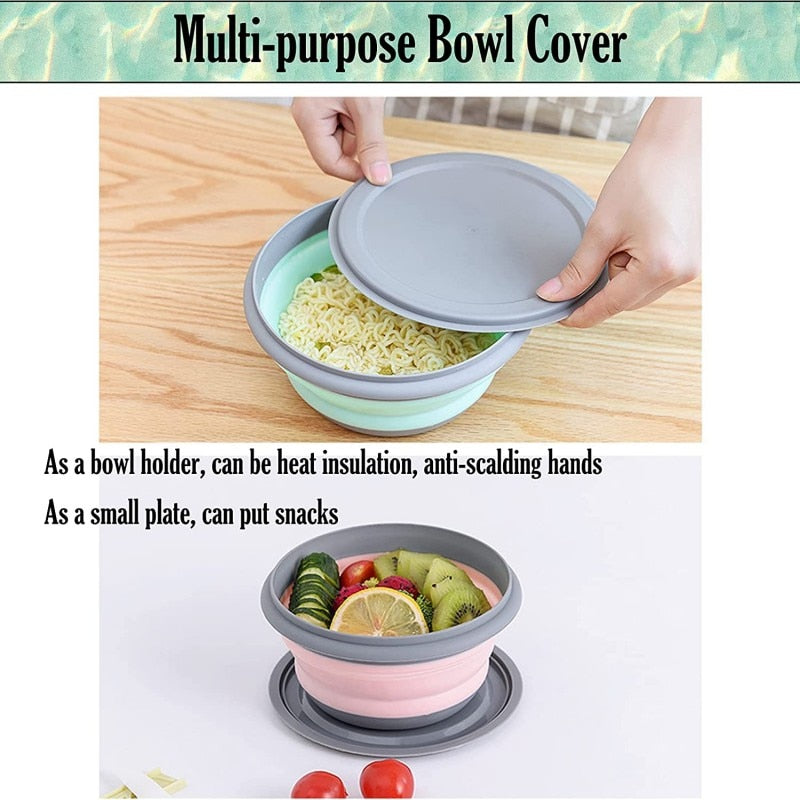 3 PCS/Set Silicone Collapsible Bowl Camping Bowl Protable Foldable Lunch Box Lid Expandable Food Storage Container Bento Boxes