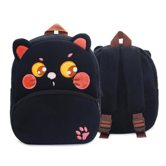 Zoo Series Plush Backpack Cute Children School Bag Shoulder Bag Black Cat