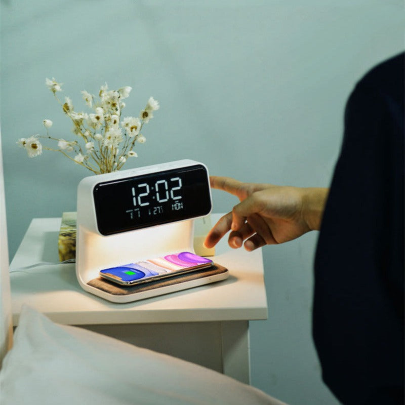  Bedside Lamp Wireless Charging LCD Screen Alarm Clock Wireless Phone Charger
