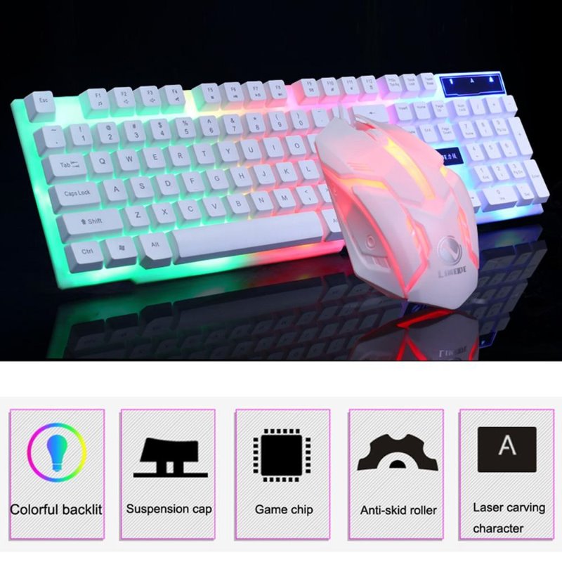G21 USB Wired Keyboard Mouse Set LED Rainbow Color Backlight Gaming Computer Mouse Keyboard