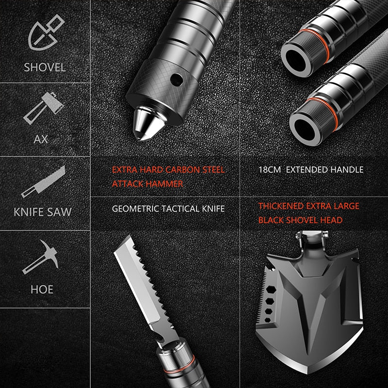 Multifunctional Tactical Shovel, Folding Outdoor Survival Tool Made of High Carbon Steel