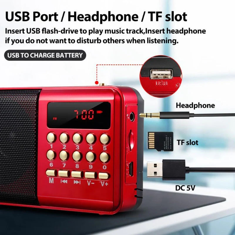 Mini Portable Radios Handheld Digital FM Radio USB Rechargeable MP3 Player Speaker Devices Radio Receiver Supports TF Card