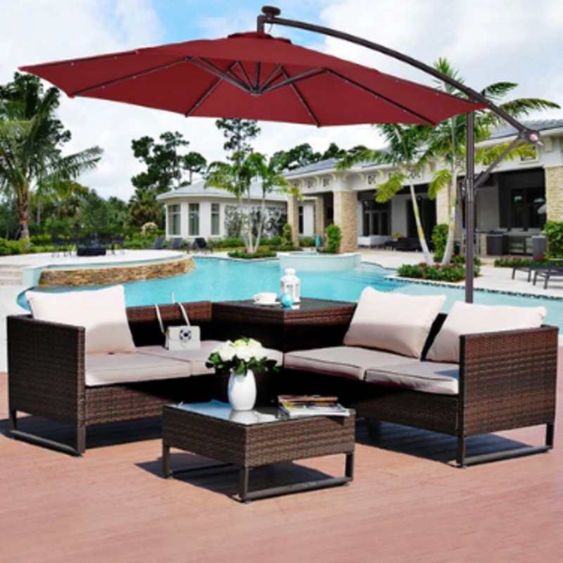 Solar LED Patio Outdoor Umbrella Hanging Cantilever Umbrella Offset Umbrella Easy Open Adustment with 24 LED Lights
