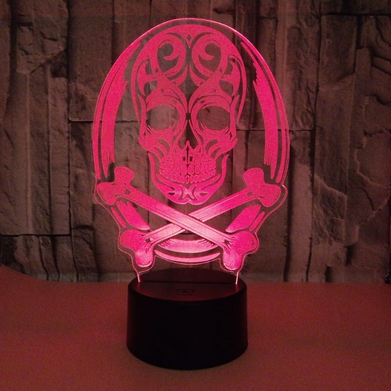 3D LED Color Night Light Changing Lamp Halloween Skull Light Acrylic 3D Hologram Illusion Desk Lamp