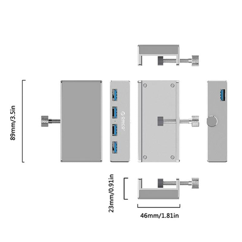Aluminum 4 Ports USB 3.0 Clip-type HUB For Desktop Laptop Clip Range 10-32mm With 100cm Date Cable gift package