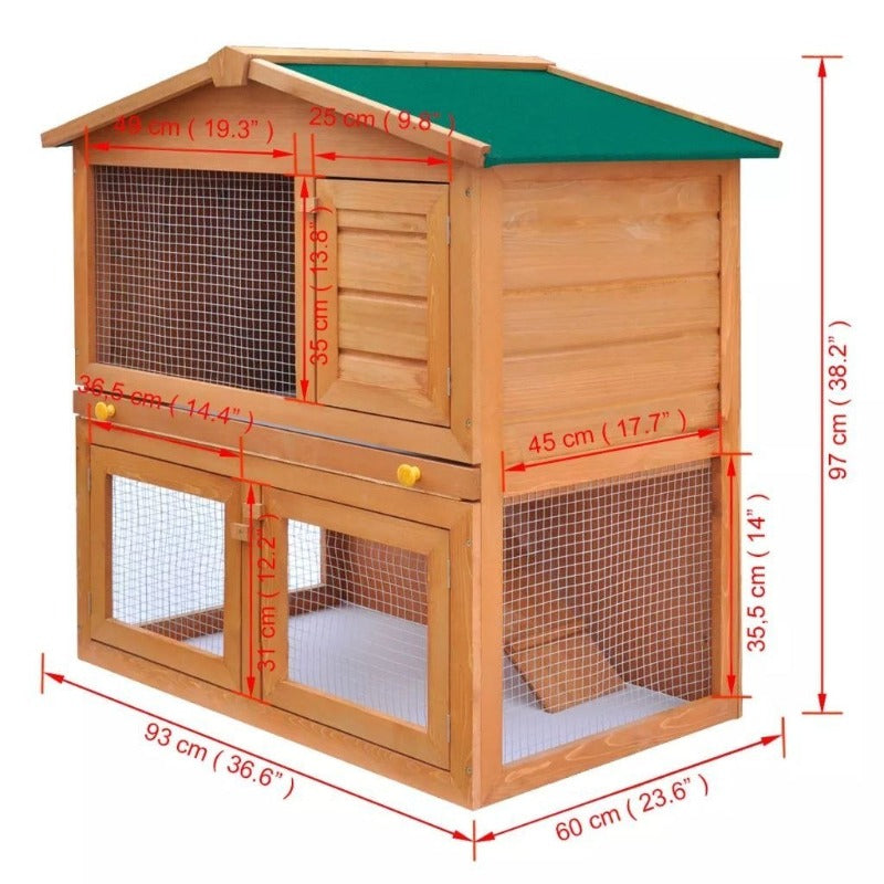 40" Triangle Roof Waterproof Wooden Rabbit Hutch A-Frame Pet Cage Wood Small House Chicken Coop Natu US Warehouse