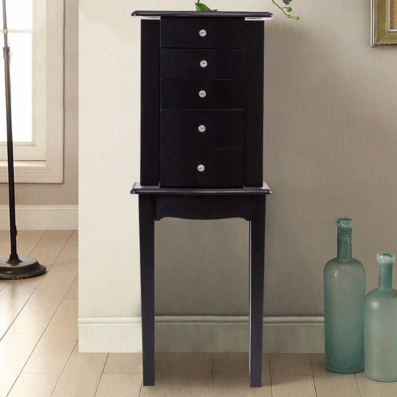 Jewelry Cabinet Armoire Storage Chest Stand Organizer Modern Wood Free Stand Necklace Storage Mirrored Cabinets