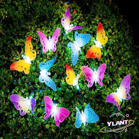 Solar Powered Butterfly Fairy String Lights Outdoor Garden Holiday Christmas Decoration Lamp Fiber Optic Waterproof