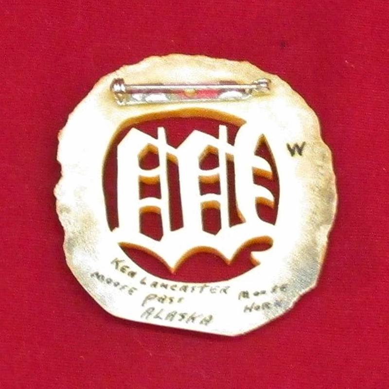 True Vintage Antique Hand Caved Moose Antler Brooch