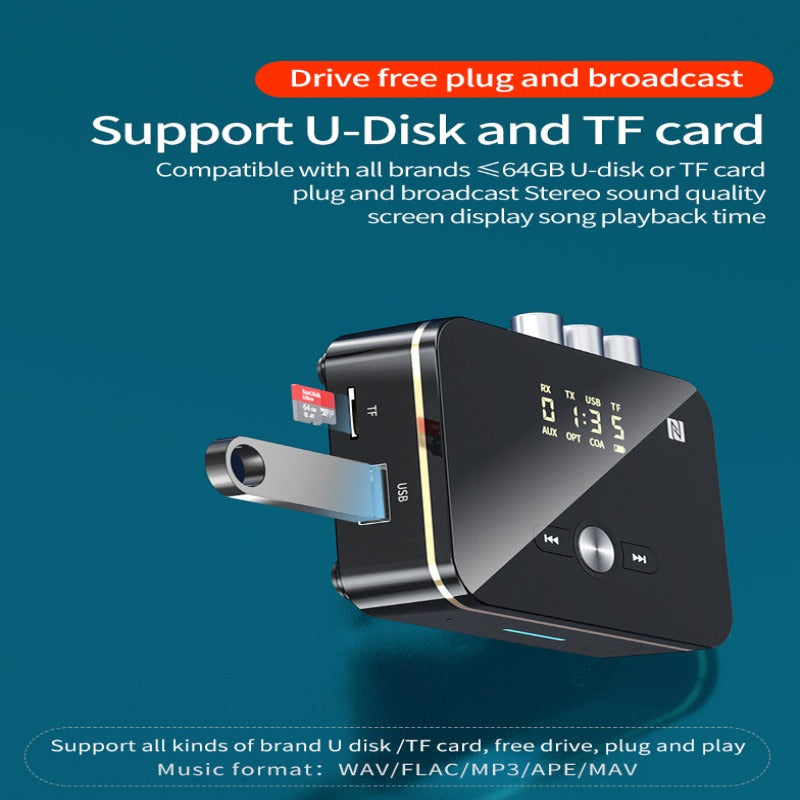 NFC bluetooth 5.0 receiver transmitter fiber coaxial 3.5mm AUX jack USB wireless audio adapter car computer