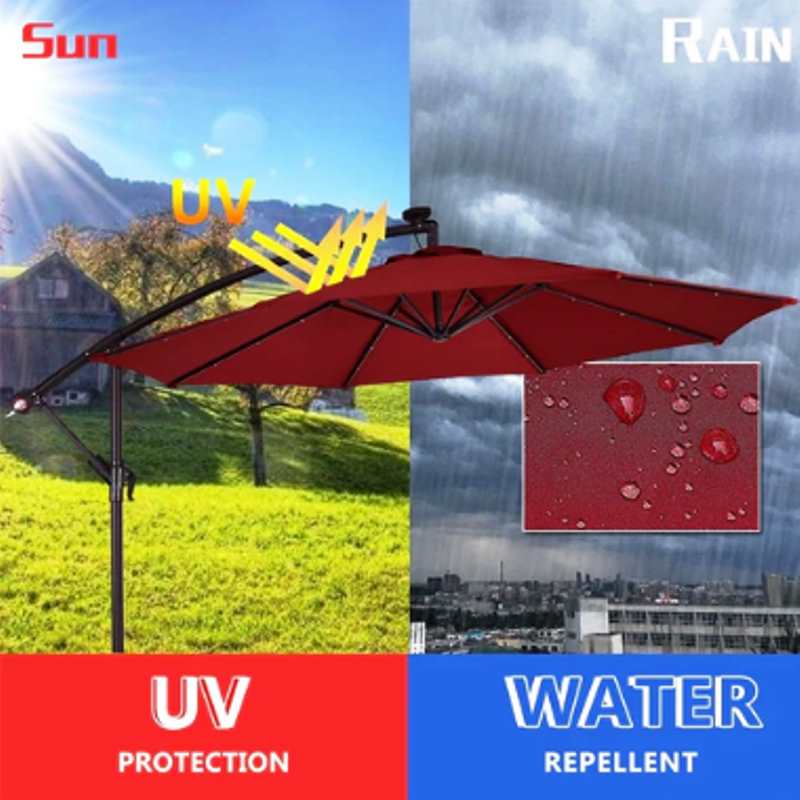 Solar LED Patio Outdoor Umbrella Hanging Cantilever Umbrella Offset Umbrella Easy Open Adustment with 24 LED Lights