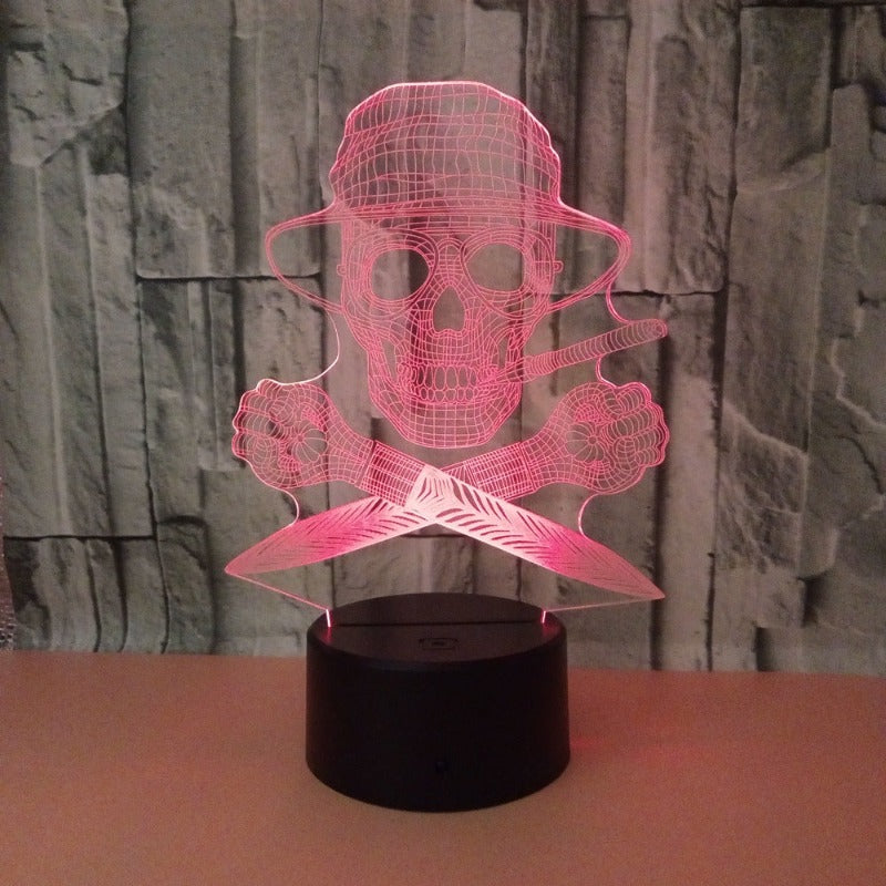 3D LED Color Night Light Changing Lamp Halloween Skull Light Acrylic 3D Hologram Illusion Desk Lamp