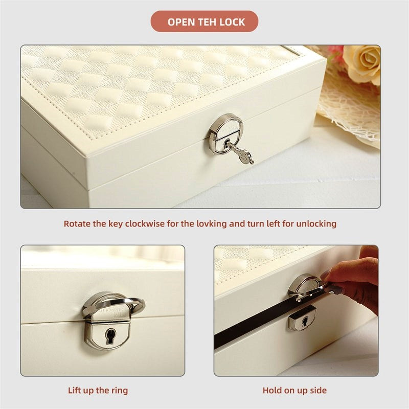 European embroidery jewelry box Princess PU belt lock high-end storage large jewelry box manufacturers wholesale