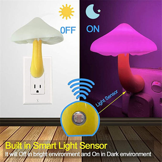 LED Night Light Mushroom Wall Socket Lamp Warm White Light-control Sensor Bedroom Light Home Decoration