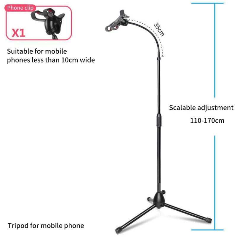 Height Adjustable Tablet Tripod Stand with Flexible Gooseneck Arm and Universal Adjustment Head Smartphone Floor Bed Holder