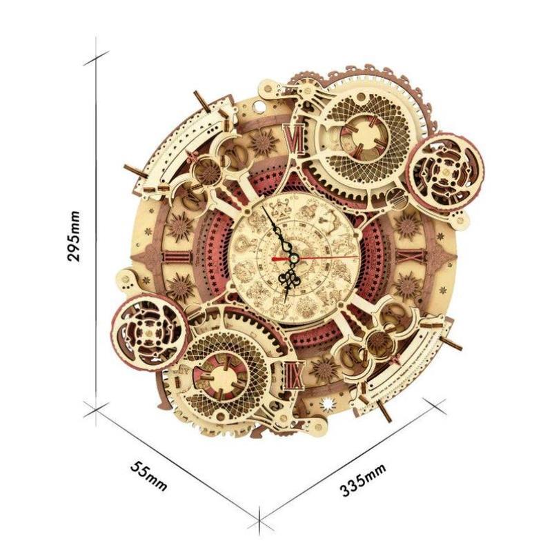 Robotime ROKR Time Art Zodiac Wall Clock 3D Wooden Puzzle Games Model Building Kits Toys for Children Kids LC