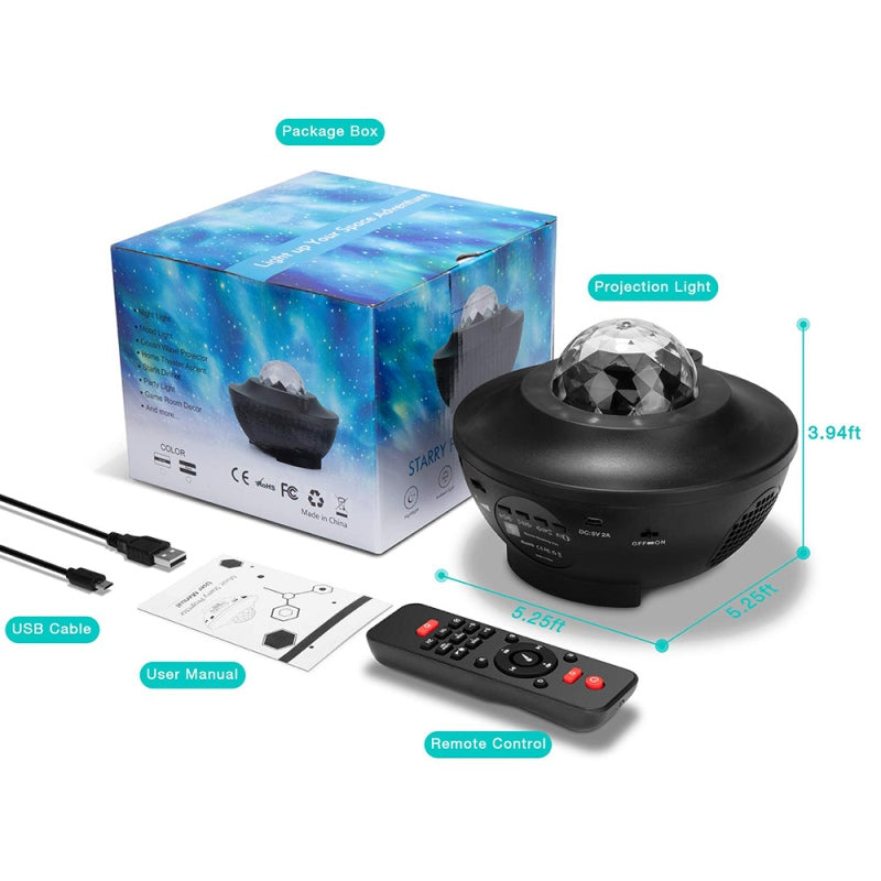 USB LED Star Night Light Music Starry Water Wave LED Projector Light Bluetooth Projector Sound-Activated Projector Light Decor