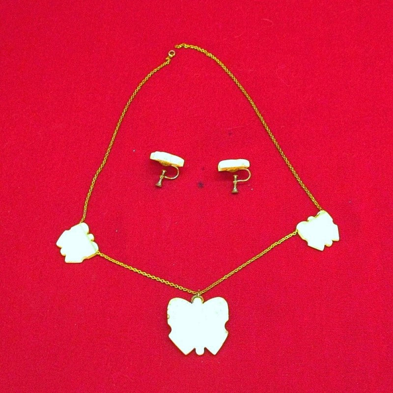 Antique Vintage Walrus Ivory Necklace Earring Set