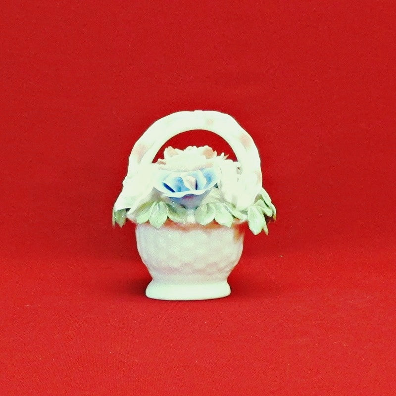 Antique Vintage Porcelain Basket Colorful Flowers