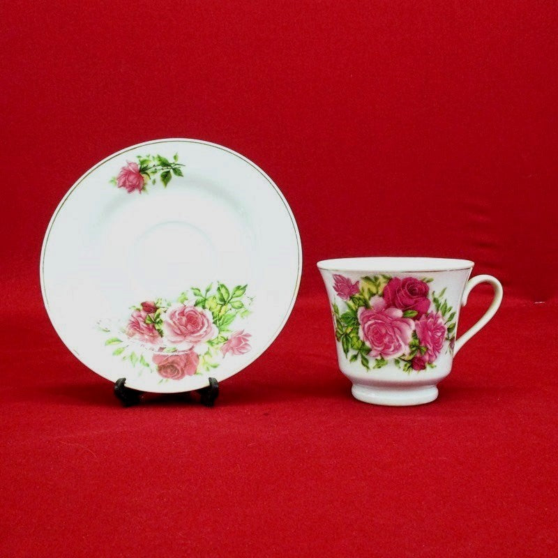 Antique Vintage Rose Pattern Cup and Saucer Set