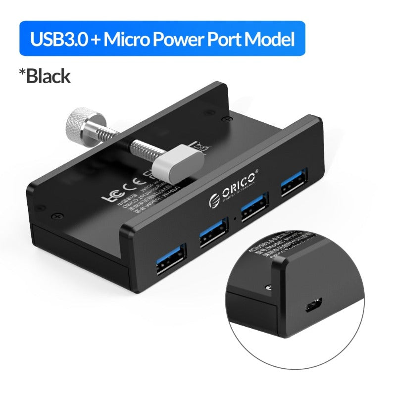 Aluminum 4 Ports USB 3.0 Clip-type HUB For Desktop Laptop Clip Range 10-32mm With 100cm Date Cable gift package