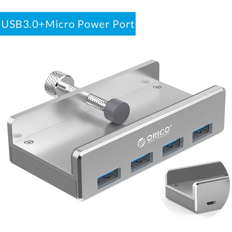 Aluminum 4 Ports USB 3.0 Clip-type HUB For Desktop Laptop Clip Range 10-32mm With 100cm Date Cable gift package