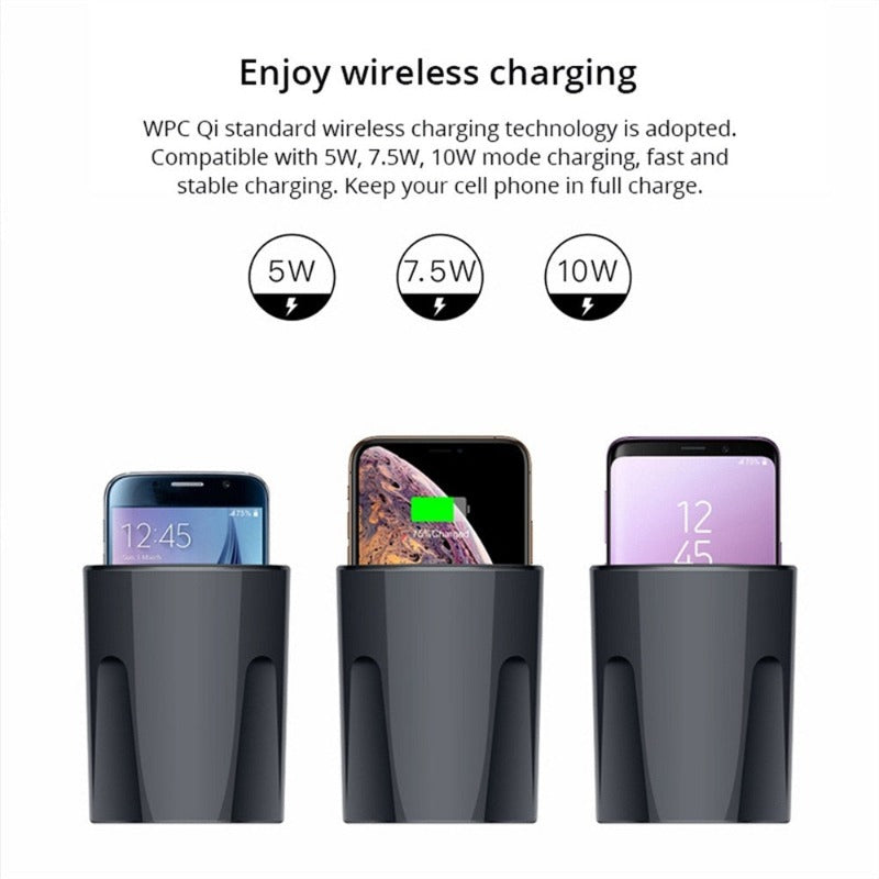 Universal Fast Wireless Car Charger Cup Wireless Charging Car Cup for Smartphone Wireless Charging with USB&Type-C Output