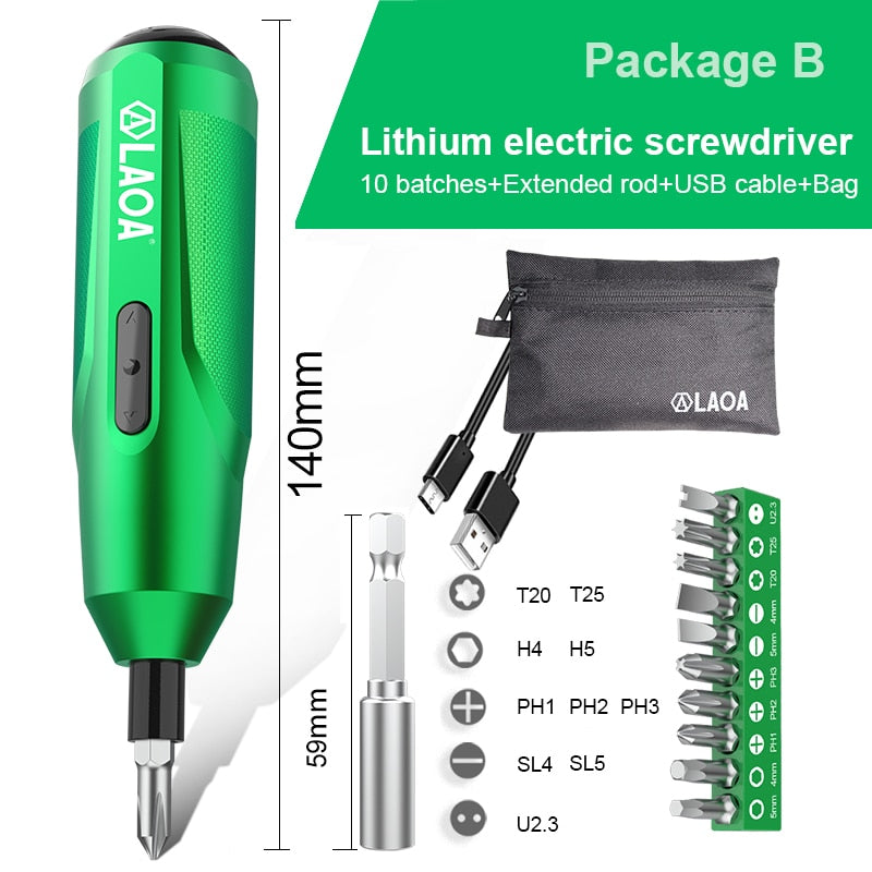 Mini Electrical Screwdriver Set 3.7V Lithium-ion Battery Multi-Function Rechargeable Cordless Power Drill with Bits Kit