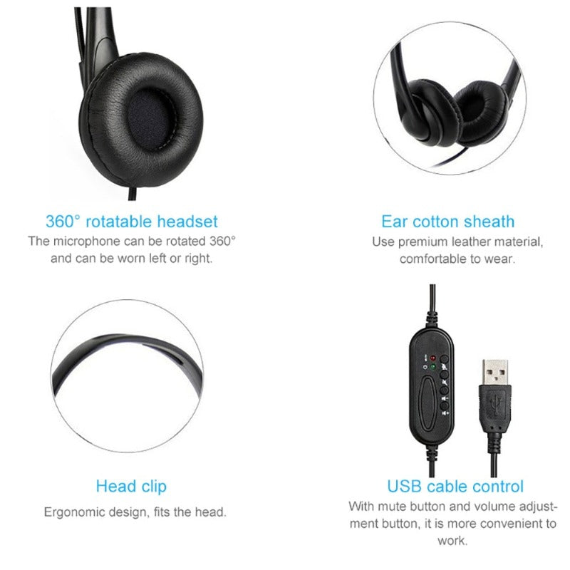 Office Wired Headset With Microphone Call Center Headphone with Noise Canceling Mic for Mpow Computer Phones USB Desktop